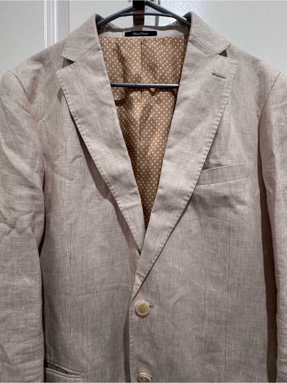 Enzo Tovare Men’s Beige Linen Suit Size 44/38L
